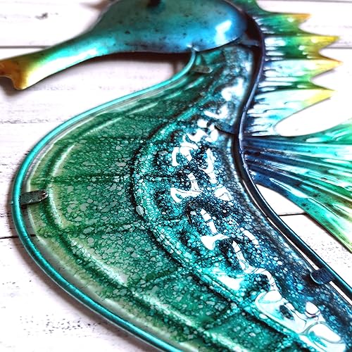 Vista 9 de JOYBee - Decoración artística de pared de vidrio fundido de metal con estrellas de mar Estrella de mar azul.,3 piezas de cangrejo,Caballito de mar