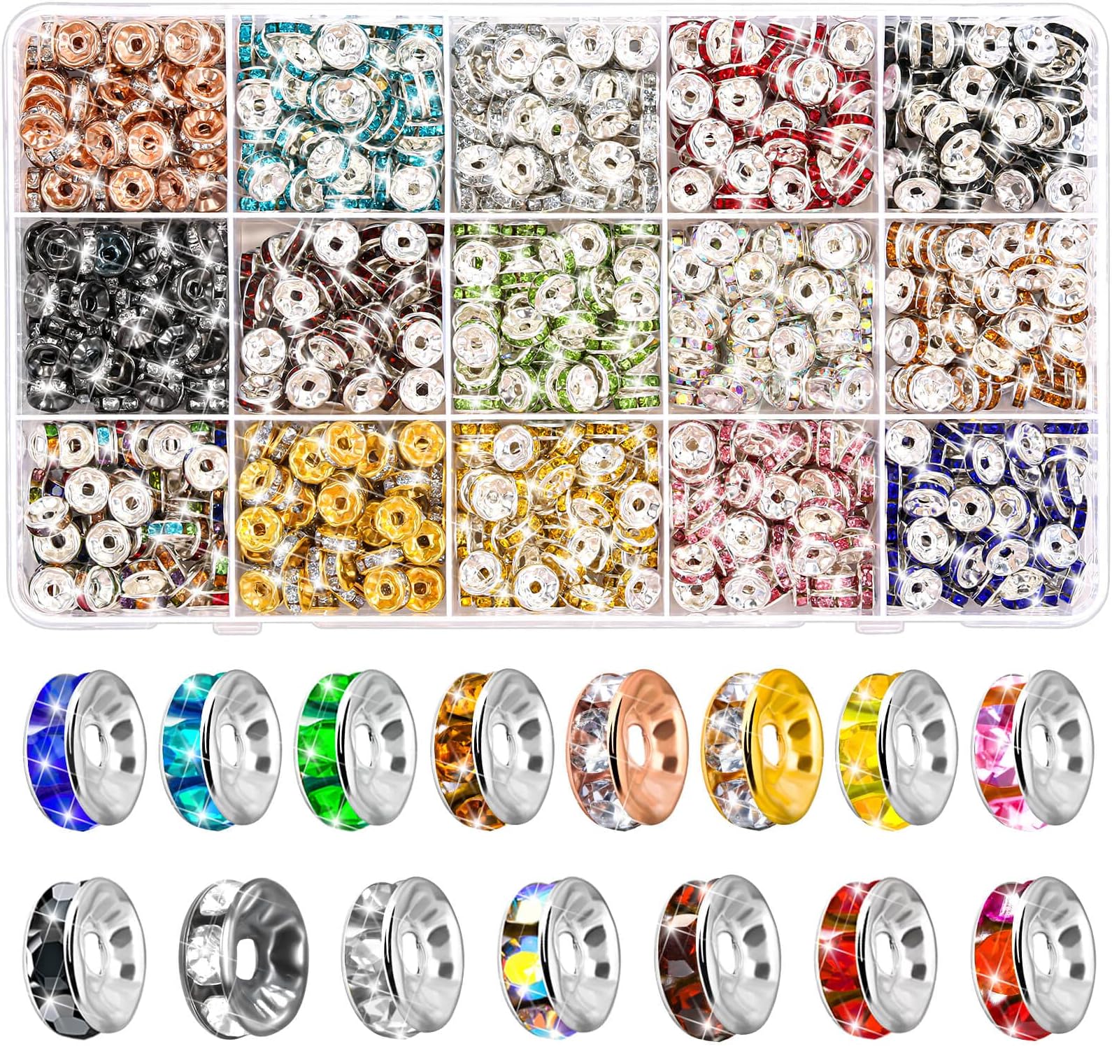 BRCbeads 8mm Silver Plated Crystal Rondelle Spacer Beads 100pcs per Bag for jewelery Making(#204 Amethyst