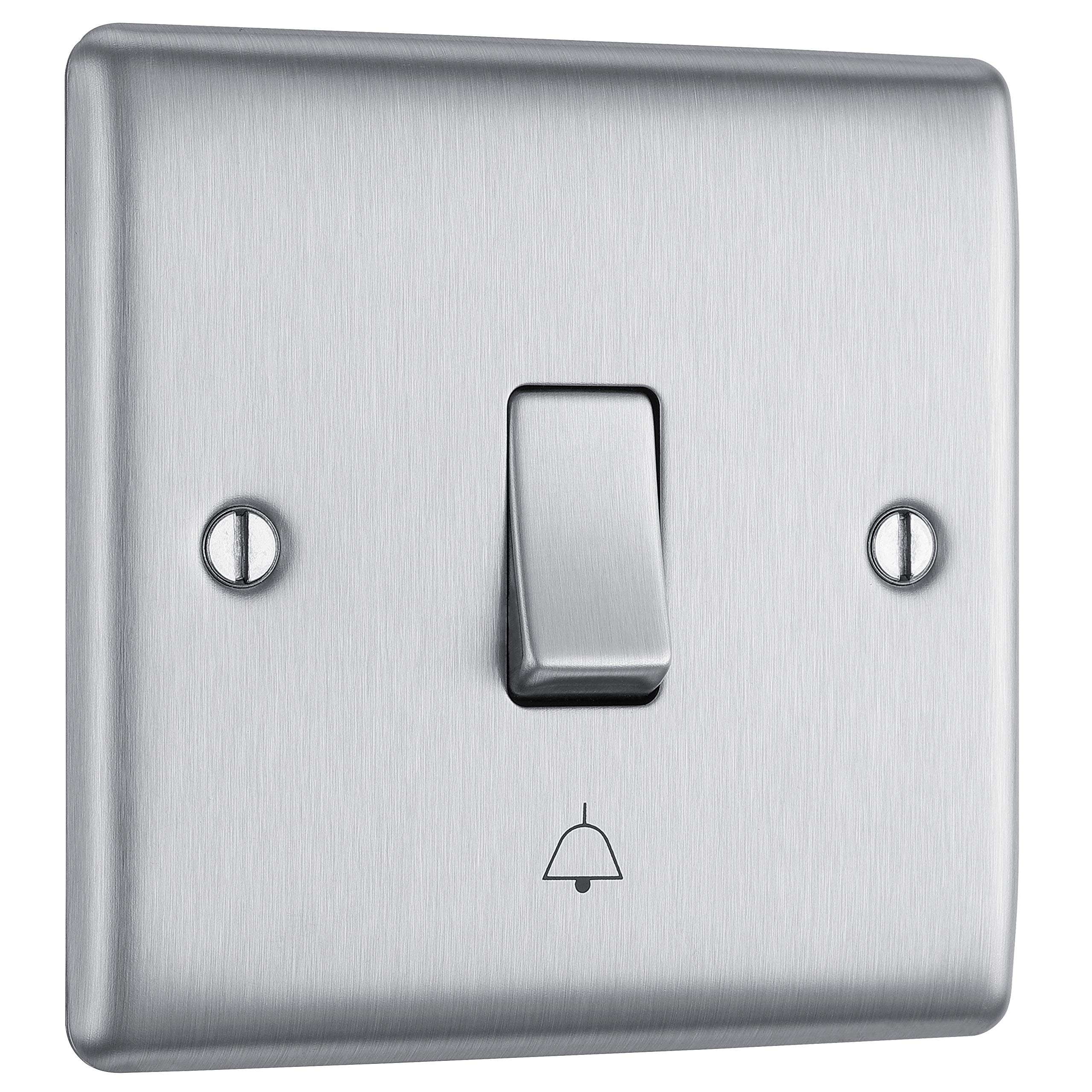 BG Electrical NBS14-01 Single Bell Push Switch, Brushed Steel, 10 Amp, 10AX, 2.33 cm*8.6 cm*8.6 cm