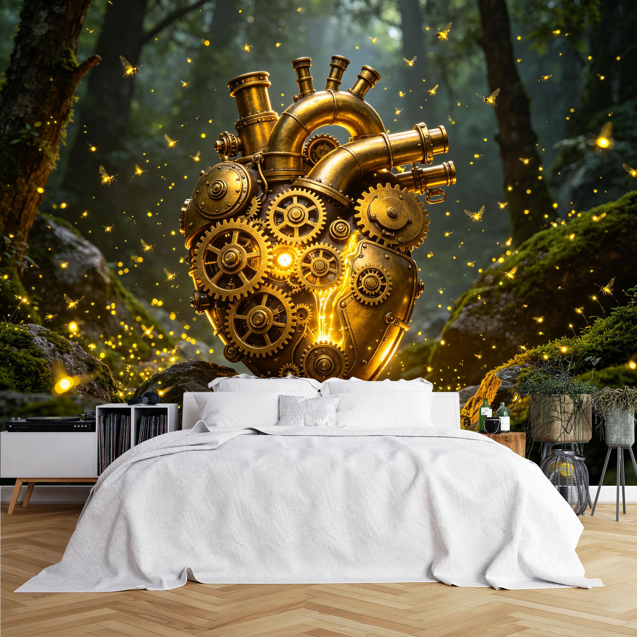 Lcythiazole Ch260615070 Custom Size Wall Murals Steampunk Gear Heart Firefly Forest Wall Murals Large Photo Wallpaper Self-Adhesive Removable Wallpaper For Industrial Style Study Room