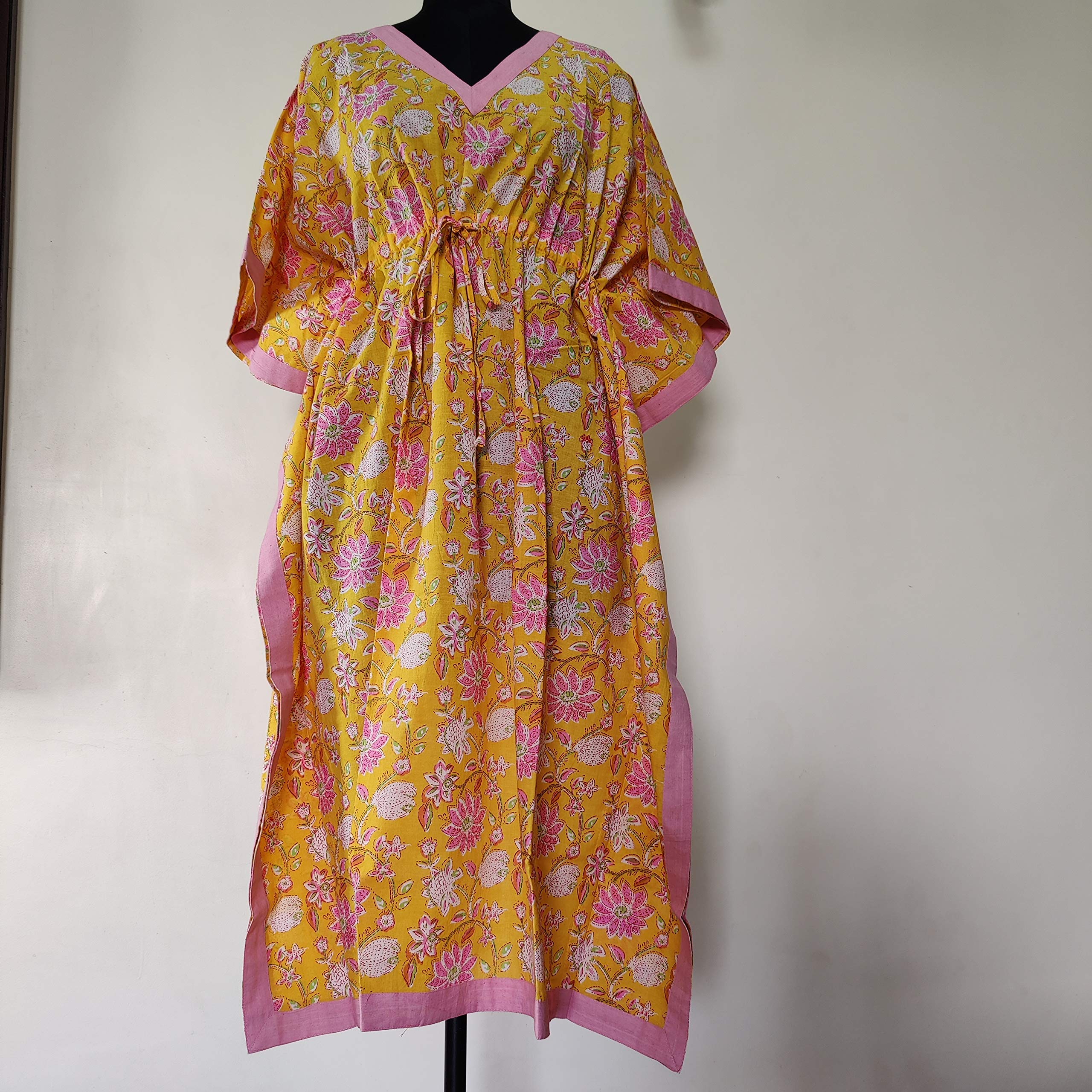 Kaftano stampato a blocchi indiani, kaftano floreale, Caftan, perfetto abito lungo, per essere mamme, copertura spiaggia, pigiameria, miglior regalo per lei, kaftano di cotone, kaftano lungo Caftan