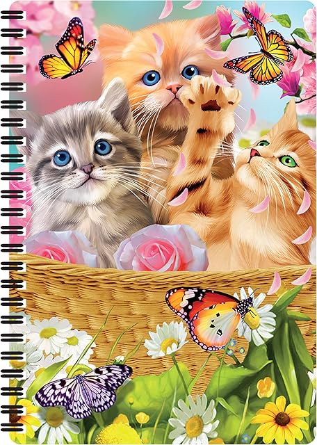 3D LiveLife A5 Plain Recycled Paper Notebook - Kitten Fun Time from Deluxebase. 80 Page Lenticular 3D Cat Notebook. School/Office Stationery with Artwork Licensed from Renowned Artist Michael Searle