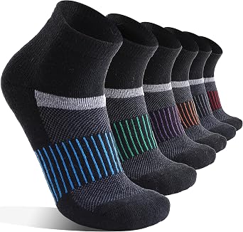 6 Pairs Merino Wool Ankle Running Hiking Socks Compression Support Breathable Thick Cushion No Show Socks for Women Men