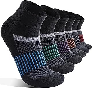 Anlisim Merino Wool Ankle Running Hiking Socks for Women and Men | 6 Pairs, Compression Support, Breathable, Thick Cushion, Enhanced Padding, Moisture Wicking, No Show Socks