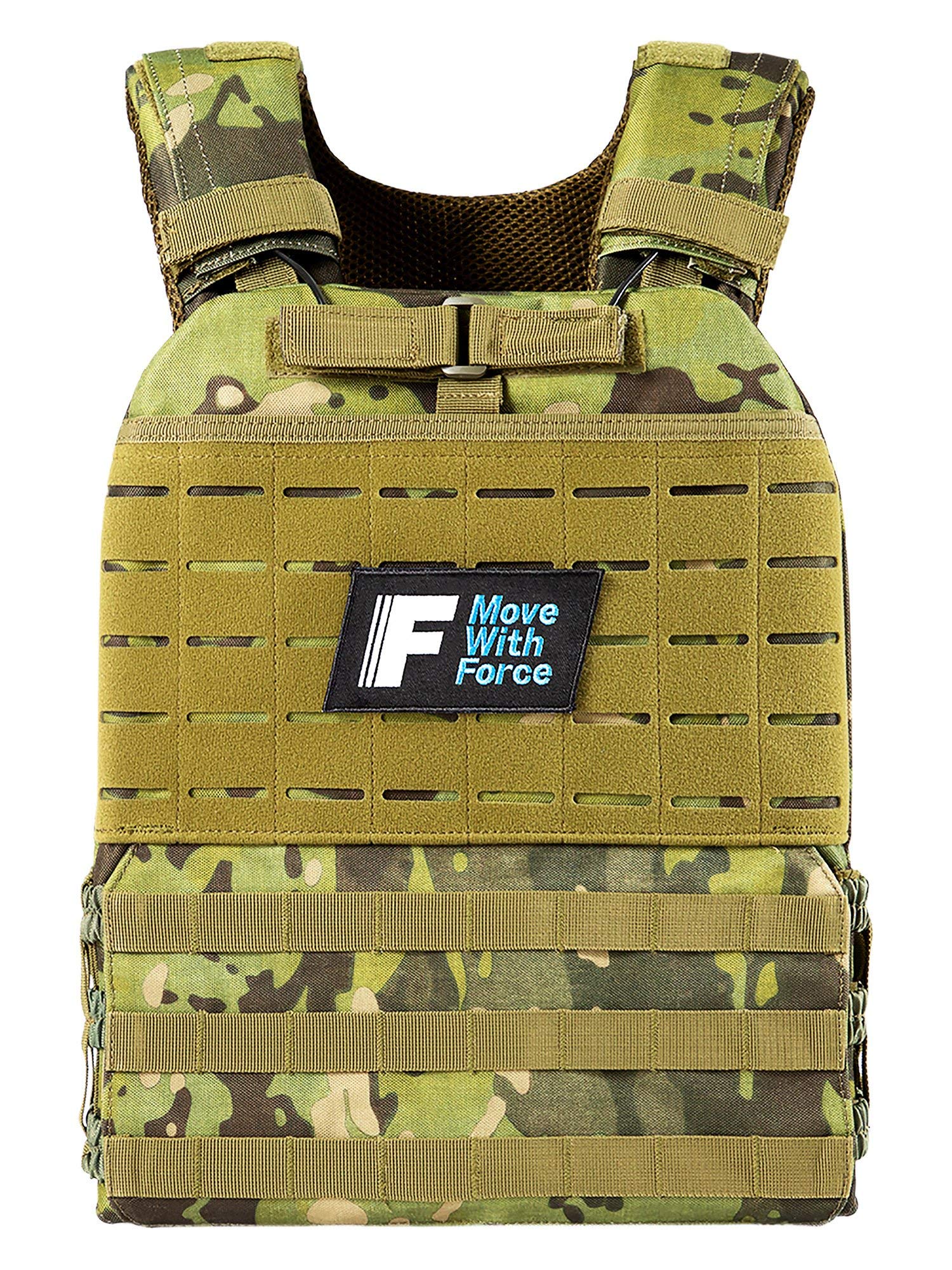 Force Fitness - Weighted Vest - Ultra-durable and Adjustable Straps - Includes Steel Weight Plates, Improves Workouts from Home or Gym (10kg, Green Camo)