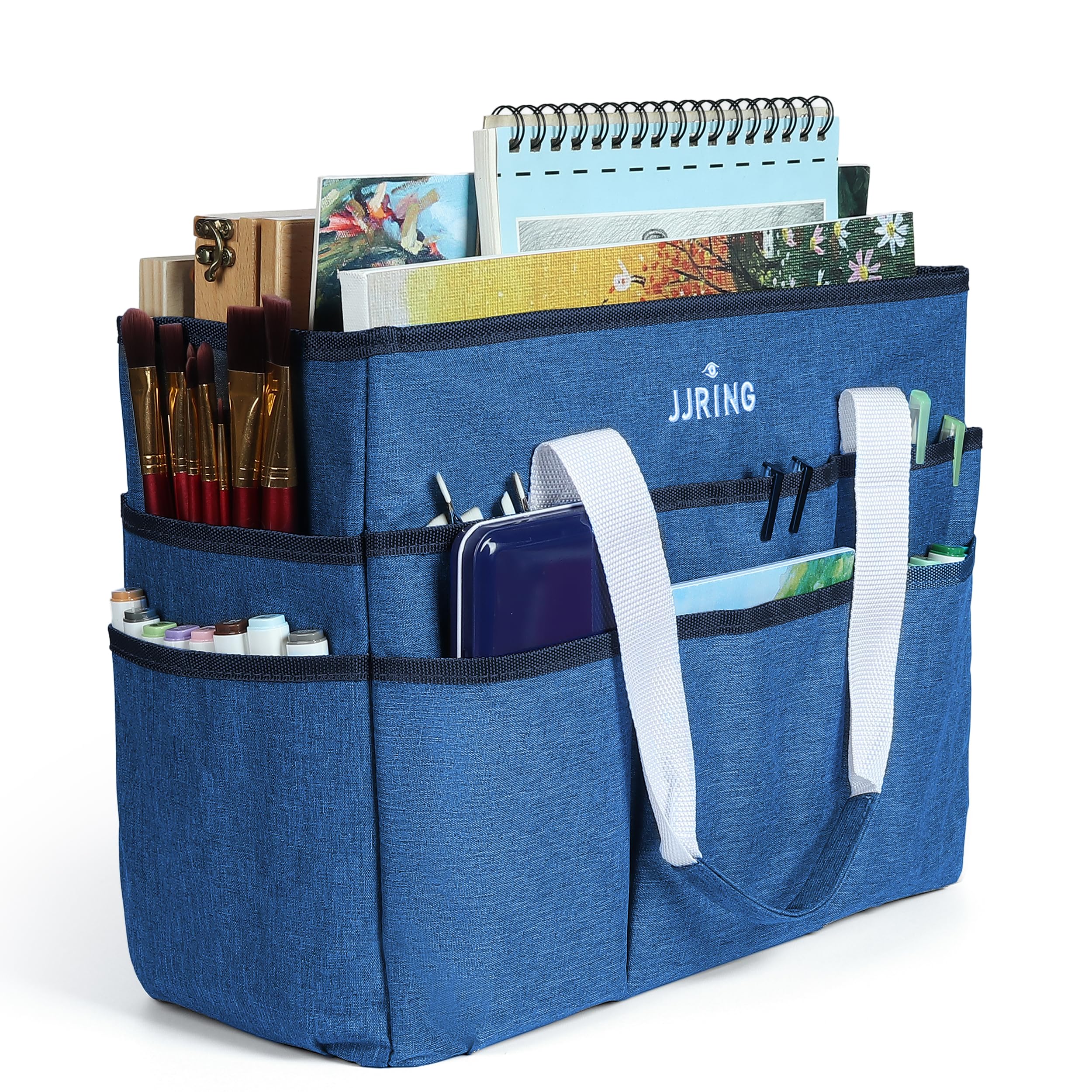 JJRING Craft Organizer Tote Bag, Large Art Storage Caddy with Multiple Pockets, Blue Sewing Bag for Art, Craft, Scrapbooking, Medical, and Office Supplies Storage — image 1