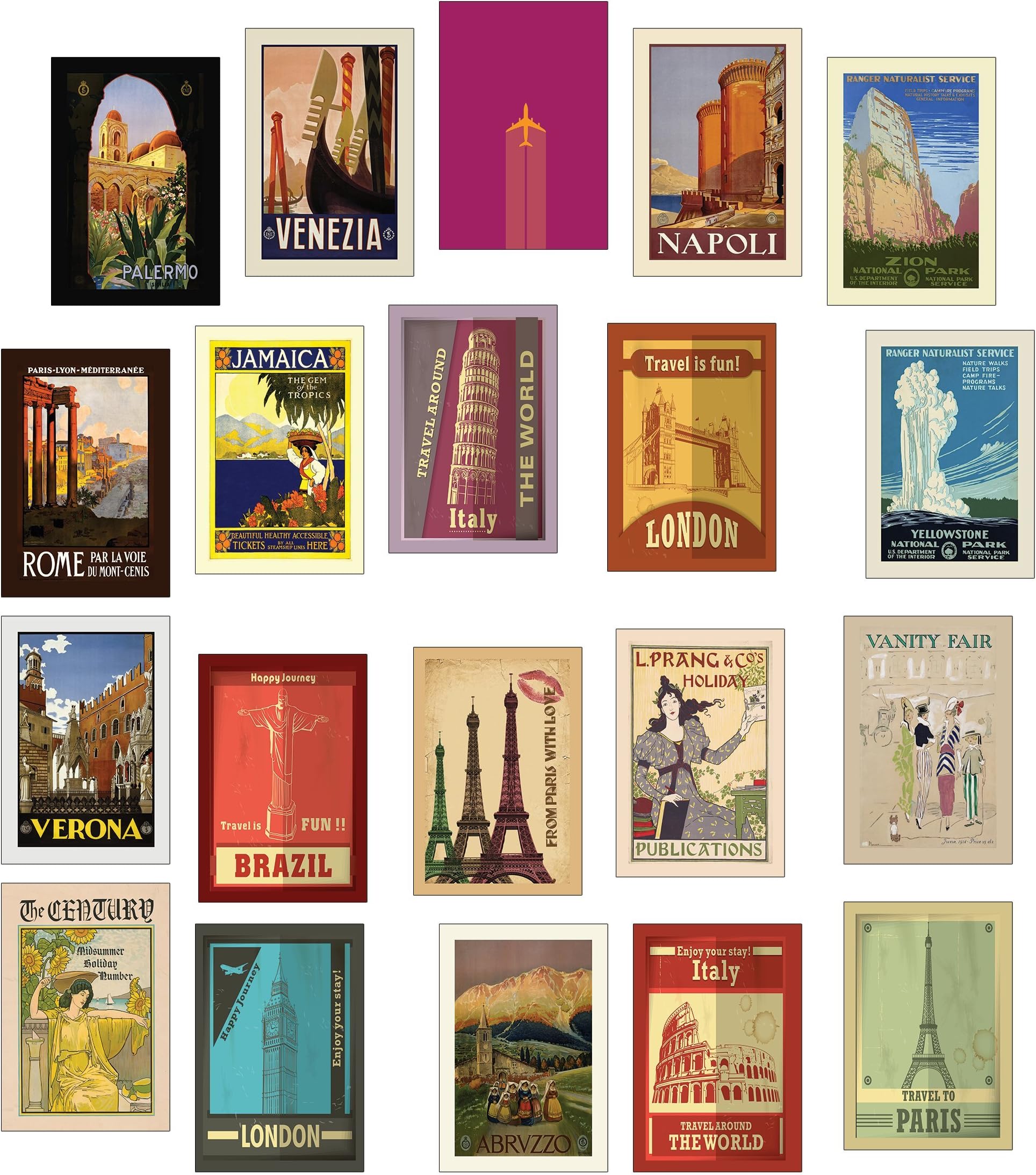 Retro / Vintage Travel Postcards - Set of 20 different designs