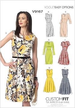 Vogue Patterns V9167 Misses Notch-Neck Princess-Seam Dresses, E5 14-16-18-20-22