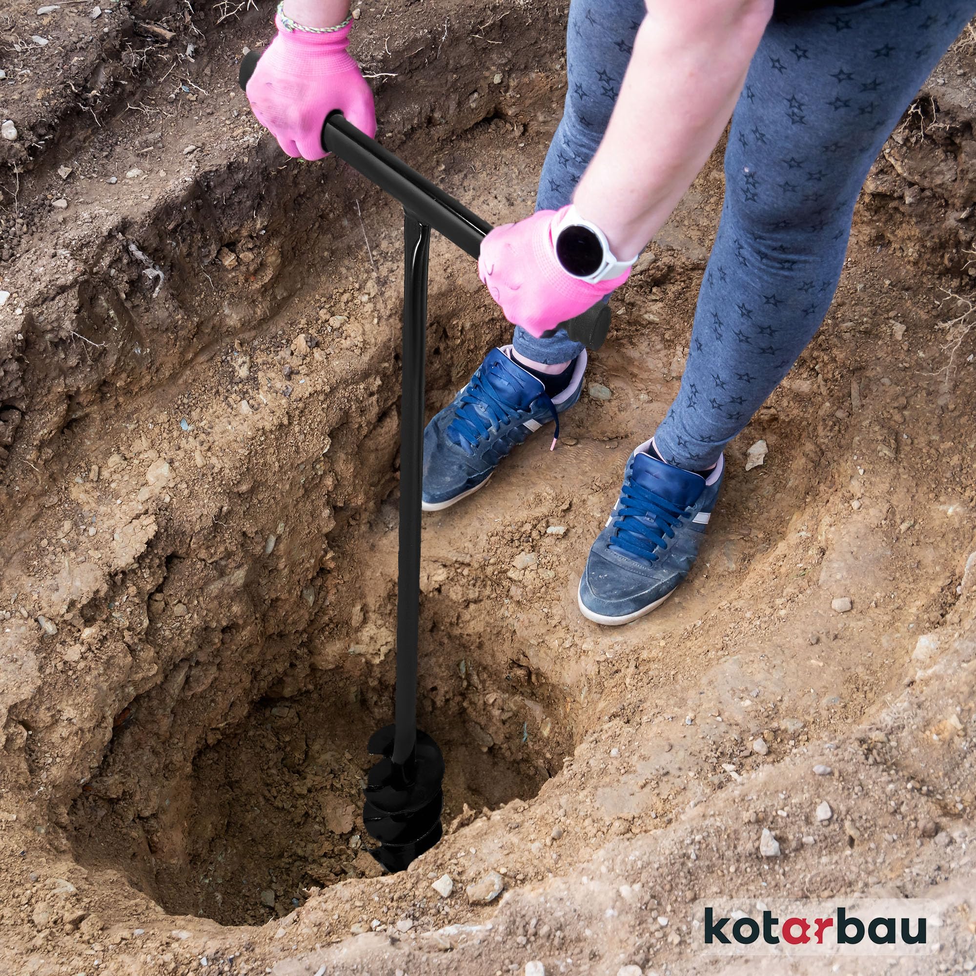 KOTARBAU® Ahoyadora manual 80 mm, Taladro de tierra manual, Perforadora de suelo con mango en T antideslizante, Barrena de jardín, Perforador de mano, Broca espiral de tierra, Plantador Cavahoyos