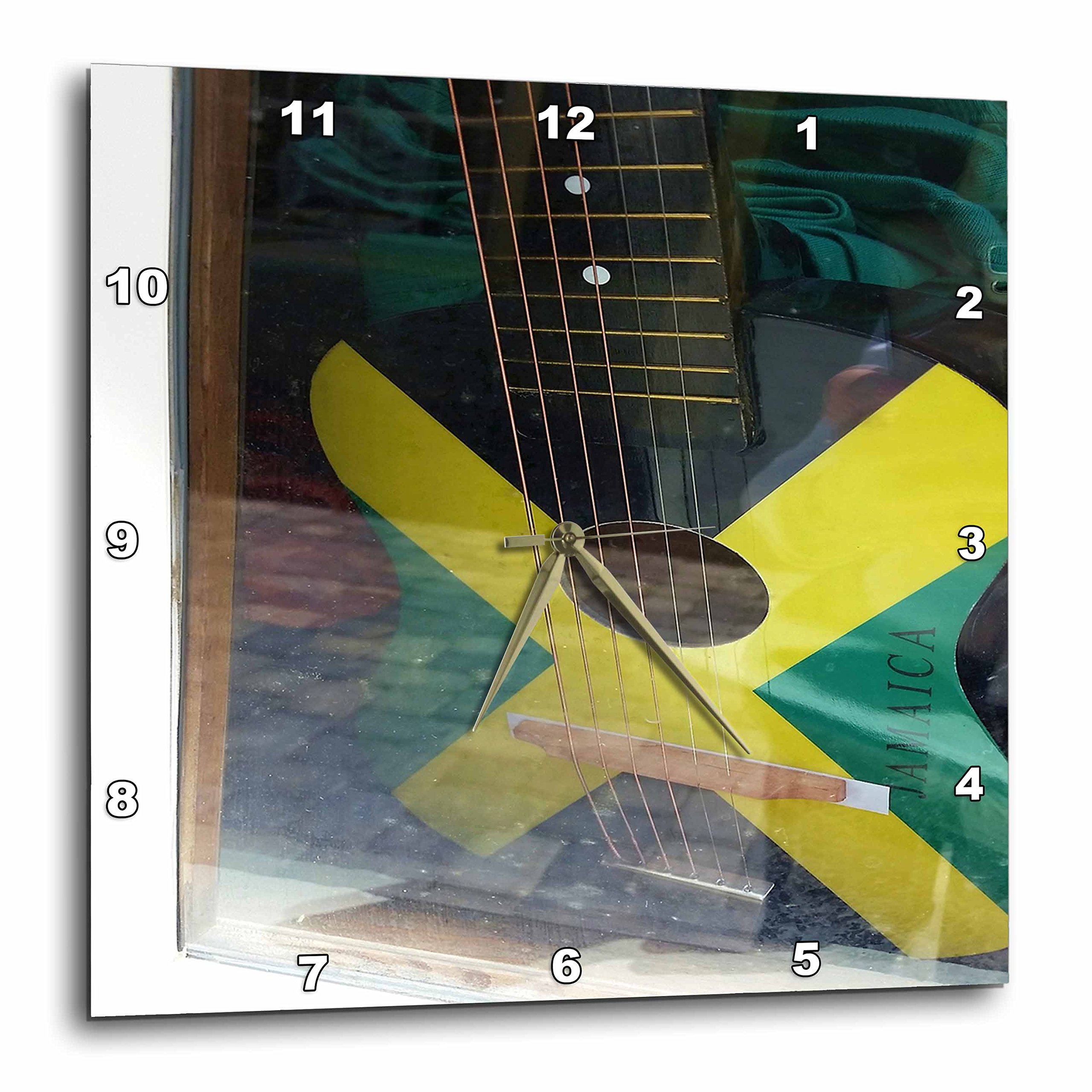 3D Rose Image of Jamaican Guitar Painted in Flag Colors Wall Clock, 10" x 10"
