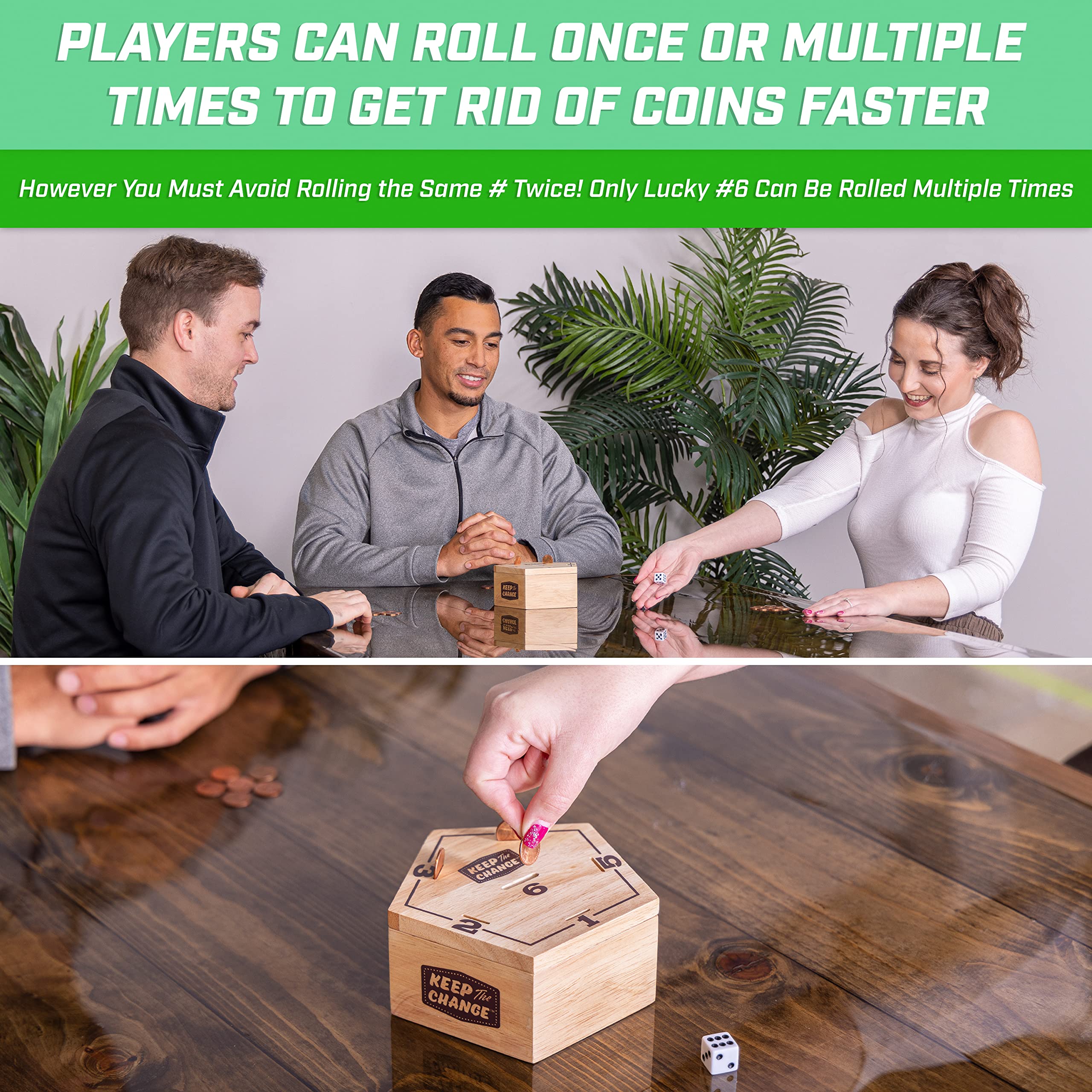 GoSports Keep the Change - Tabletop Coin Drop Dice Game for Kids & Adults, Includes 2 Dice and Game Rules - Image 4