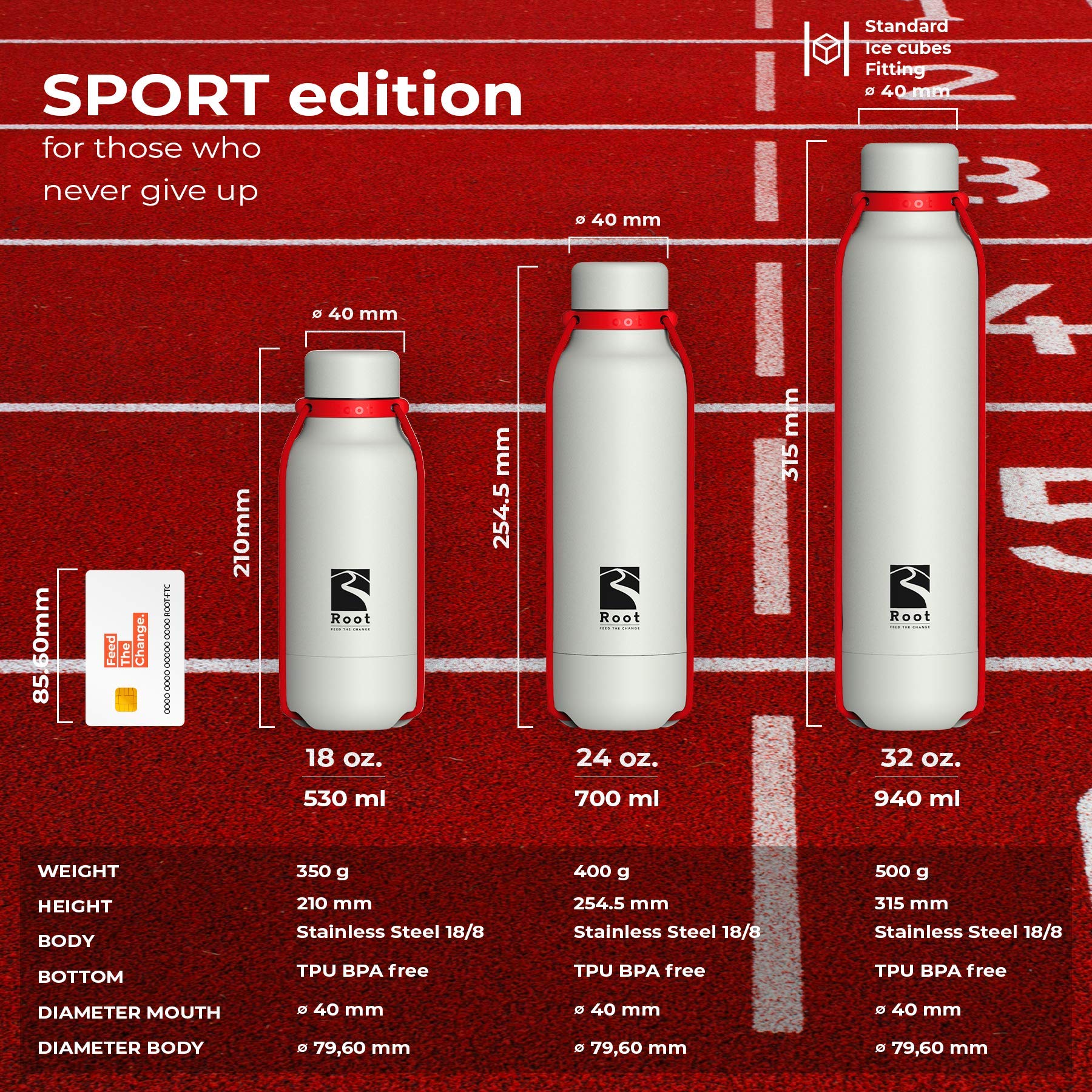 Root-FTC Edelstahl-Isolierflasche – 530 Ml, 700 Ml Oder 940 Ml, Doppelwandig, Hält Getränke 24h Heiß/kalt