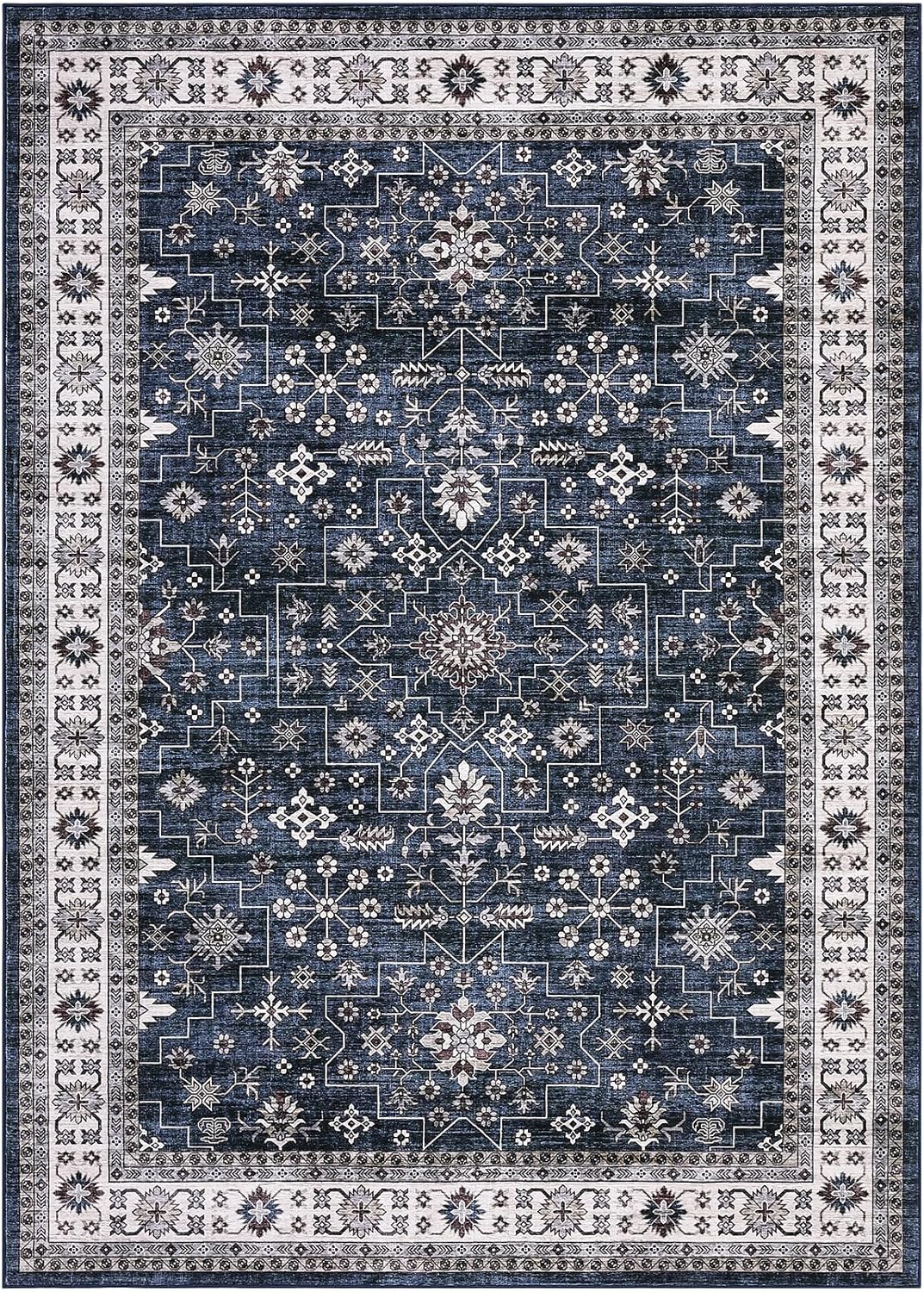 GarveeHome Navy Area Rugs 8x10 for Living Room, Vintage Tribal Large Washable Rug Soft Non Slip Backing Floor Mat Carpet Indoor Thin Accent Rug for Bedroom Dining Room Playroom Nursery Home Decor - Image 8