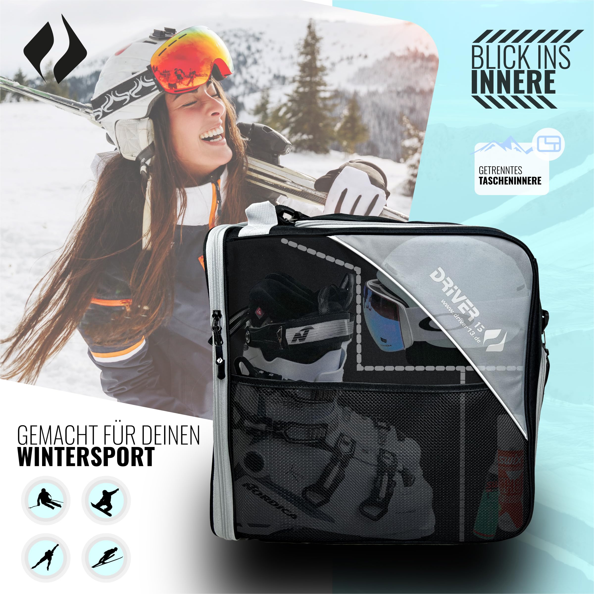 Sac à Chaussures De Ski Navaris – Poche Zippée Et Bandoulière – Neuf