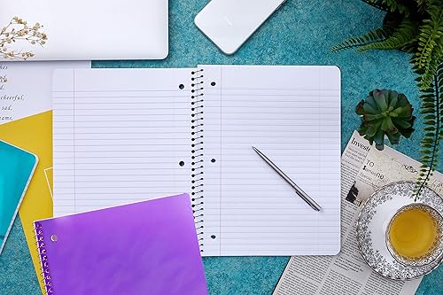 Miniatura 6 de It's Academic Cuaderno de espiral con rayas universitarias, 1 materia, 80 hojas, morado metálico y verde azulado, paquete de 4