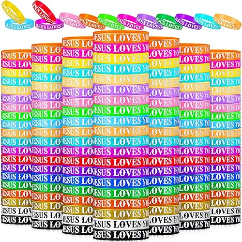Miniatura 7 de Jerify 200 pulseras de silicona con texto en inglés "Jesus Loves You", pulseras cristianas a granel con versículos bíblicos, pulseras de goma