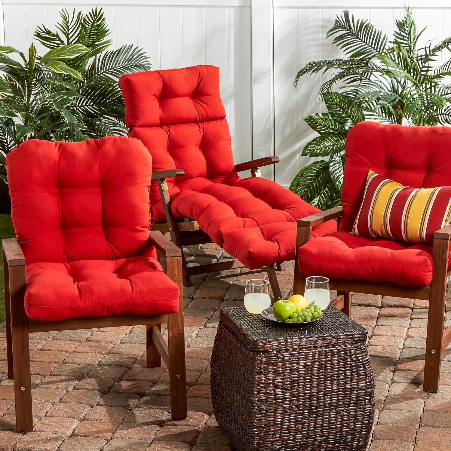 South Pine Porch Outdoor Seat/Back Chair Cushion (Set of 2), Salsa Red