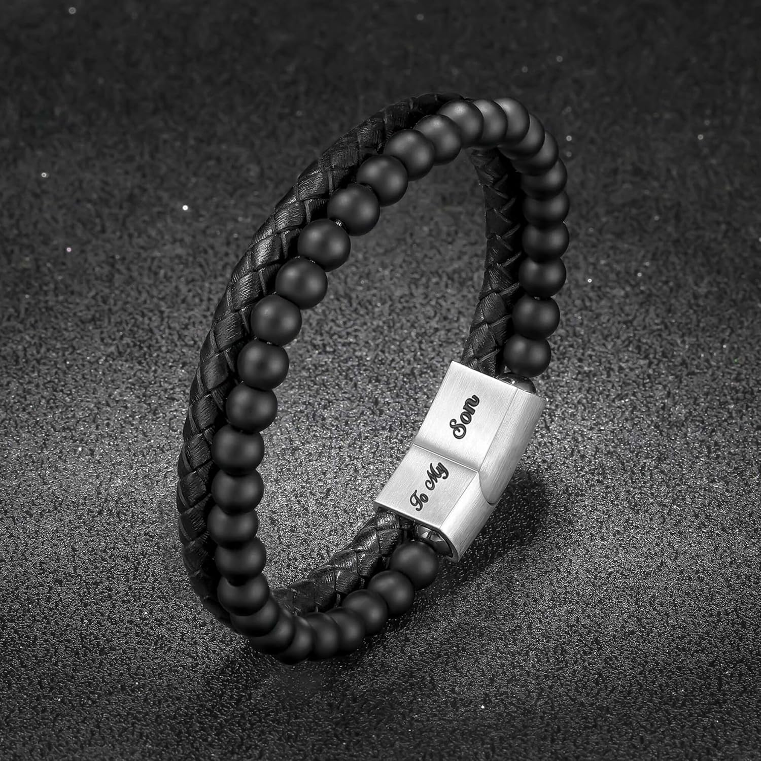 LUXEJEW Gifts for Men - Beaded Leather Bracelet 6mm Matte Agate Stone Bracelets for Men Dad Son Husband Boyfriend Grandpa Grandson Brother Uncle Nephew Adjustable Magnetic Clasp - Image 9