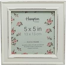 Hampton Frames, Square Picture Frame PAL301955W, 13 x 13 cm, Antique White, MDF and Glass | Profile 30 mm, Wall or Table Mount, for Posters, Easy Assembly