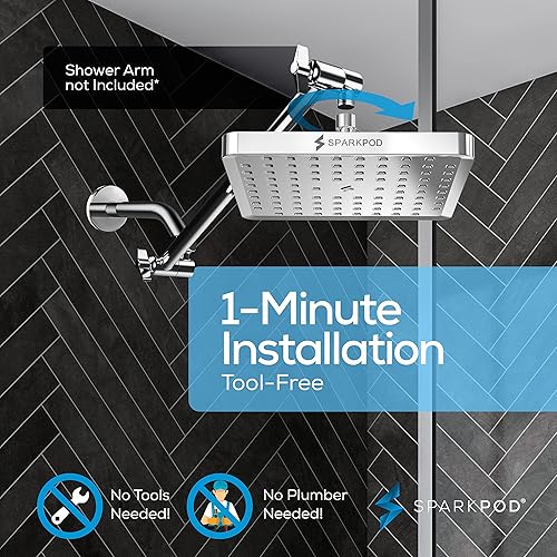 Miniatura 155 de SparkPod Cabezal de ducha, lluvia de alta presión, diseño de lujo de alta calidad, instalación en 1 minuto, reemplazo ajustable fácil de limpiar 1.