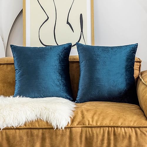 Vista 185 de Home Brilliant Fundas de almohada color verde azulado súper suaves cuadradas de terciopelo azul para sofá, dormitorio de niñas pequeñas, 18 x 18