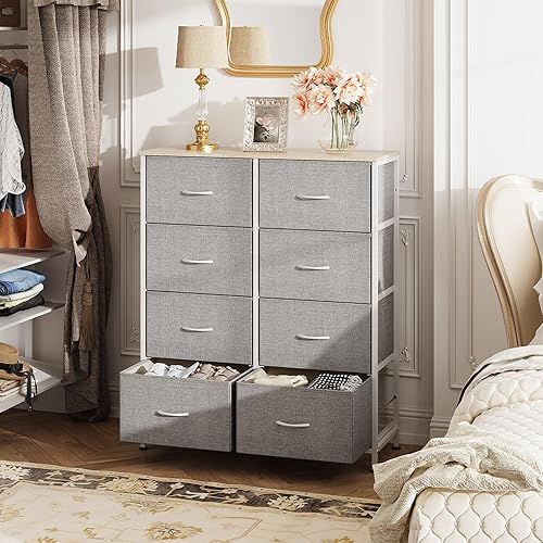 Miniatura 4 de WLIVE - Cómoda de tela para dormitorio, cómoda alta con 8 cajones, torre de almacenamiento con contenedores de tela, cómoda doble, cómoda con Gris