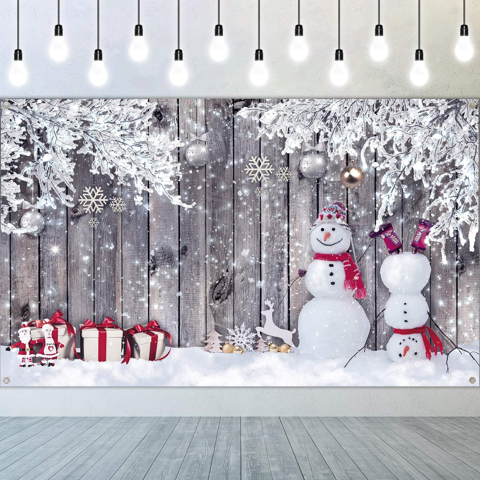 Blulu Christmas Backdrop for Photography, Fabric Wood Background Winter Snowman Photography Backdrop Merry Christmas Photography Background New Year Party Christmas Photography Props, 72.8 x 43.3 Inch