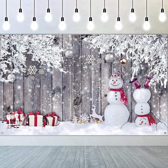 Christmas Backdrop for Photography, Fabric Wood Background Winter Snowman Photography Backdrop Merry Christmas Photography Background New Year Party Christmas Photography Props, 72.8 x 43.3 Inch