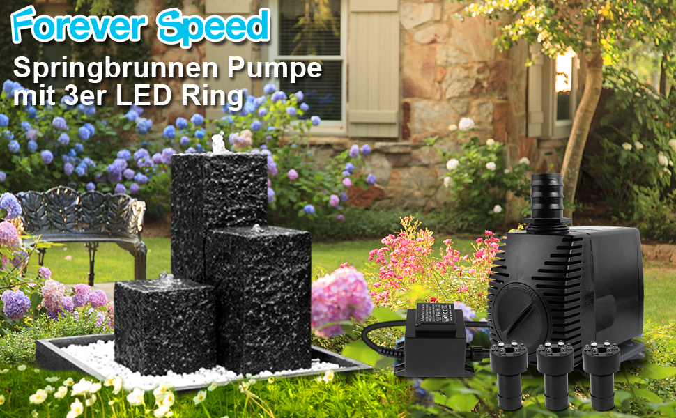 Forever Speed Pompe de Fontaine avec Anneau à LED 3 xBlanc Bague LED