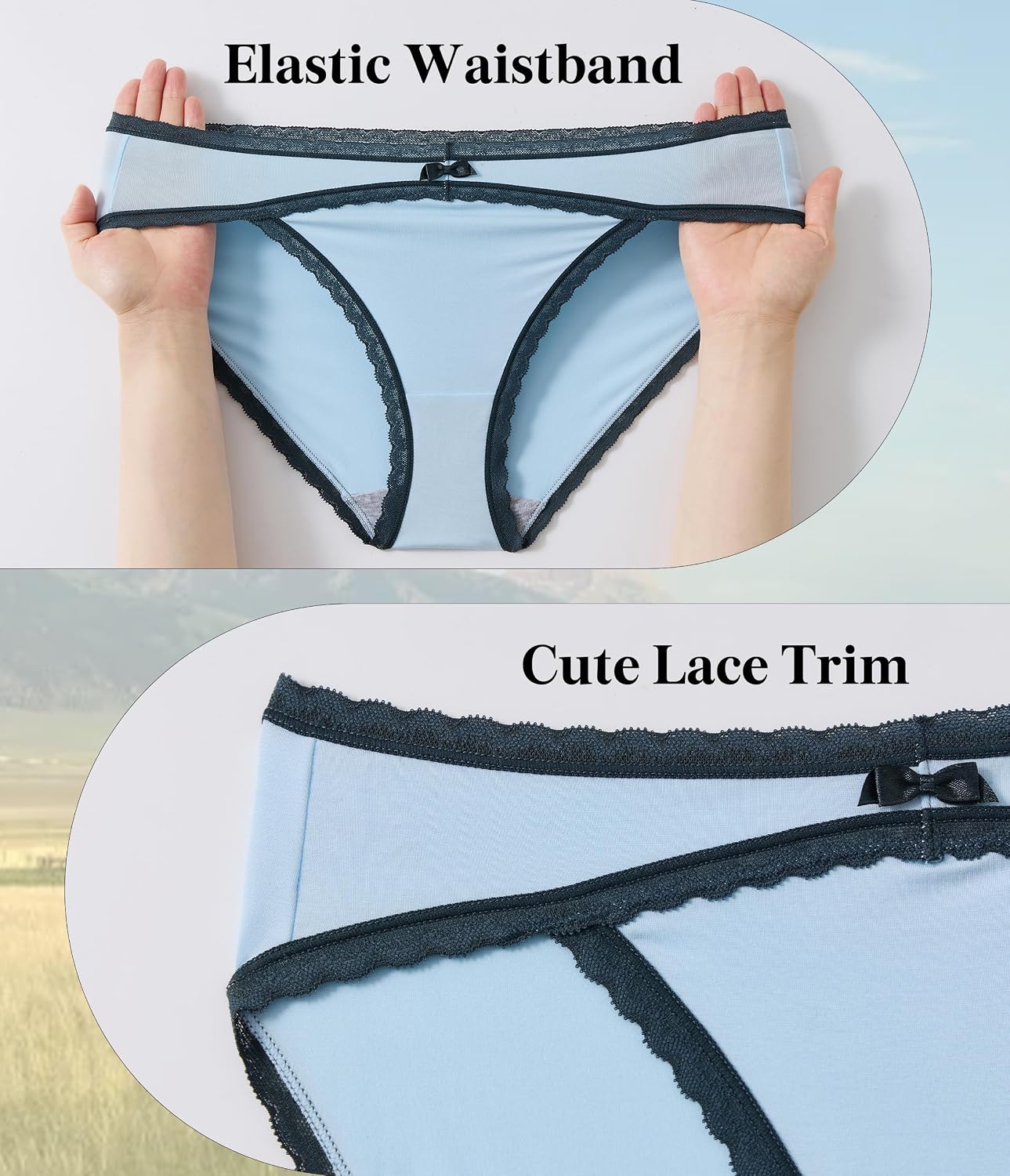 ANLIQI Womens Modal Underwear Bikini Lace Trim Hipster Panties Pack Soft Low Rise Breathable Undies Stretch Ladies Briefs