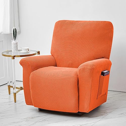 Miniatura 2 de CONRUSER Fundas elásticas para sillas reclinables, funda suave de 4 piezas, funda gruesa para sofá individual, funda jacquard con bolsillo (naranja)