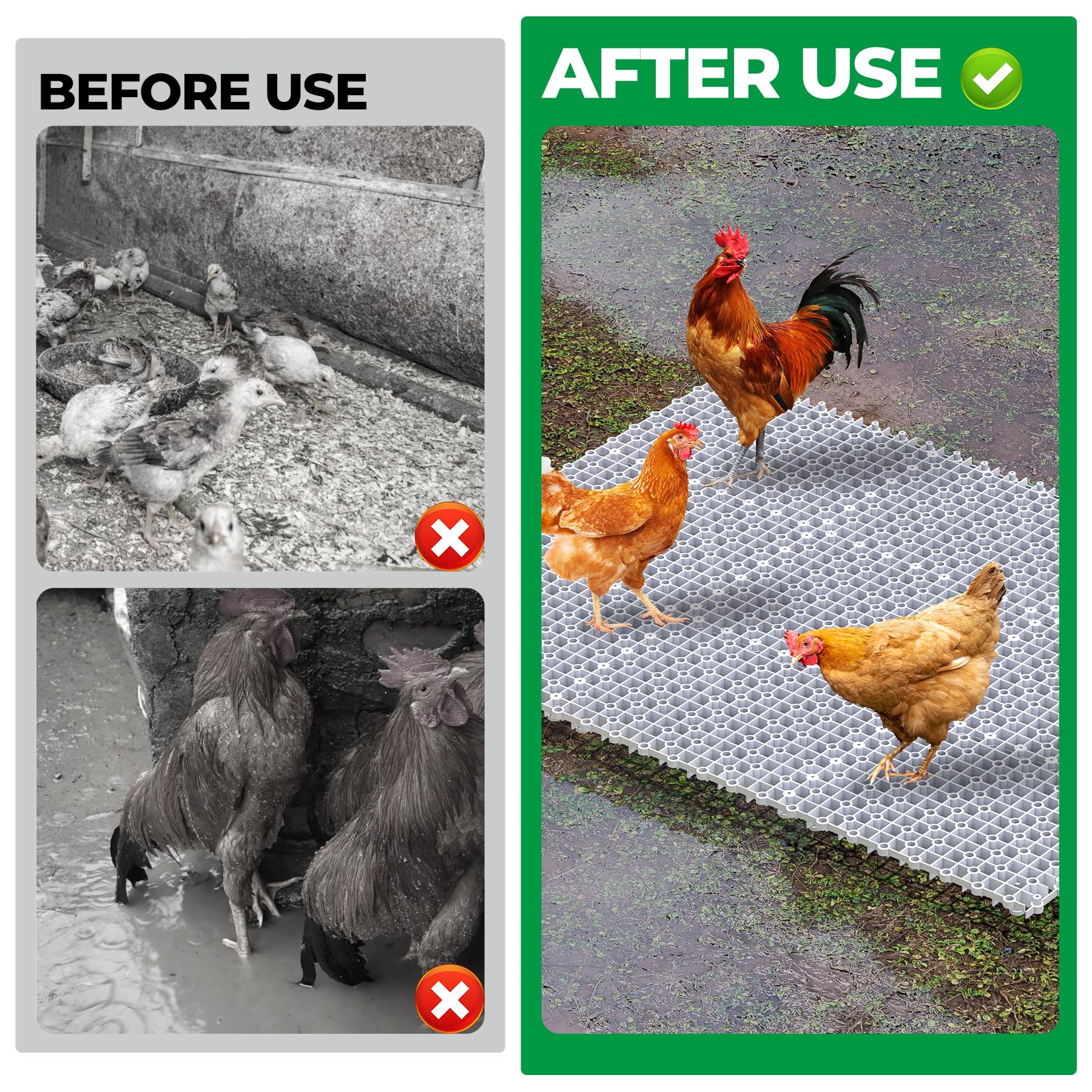Forestchill Almohadillas de suelo de gallinero, 9 almohadillas de plástico para gallineros, alfombrillas reutilizables entrelazadas, accesorios para mantener el gallinero seco y limpio, flexibles para