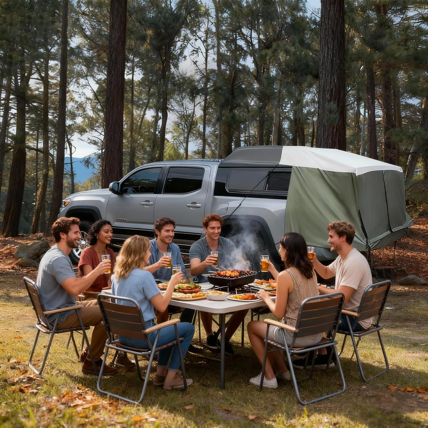 Full-Size Truck Bed Tent,Outdoor 600D Waterproof Truck Tent Compatible with Fits Ford F-150,Chevy Silverado,Toyota Tundra,Tacoma (2005+),Tailgates 58",Designed for Full-Size Trucks with Caps