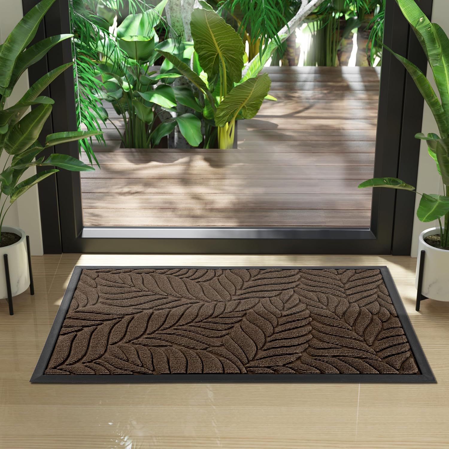 Yimobra 36x24 Large Door Mat Outdoor Indoor, All-Season Waterproof Door Mat Outside Entrance, All-Weather Non-Slip Outside Doormat for Garage Patio Entryway, Brown