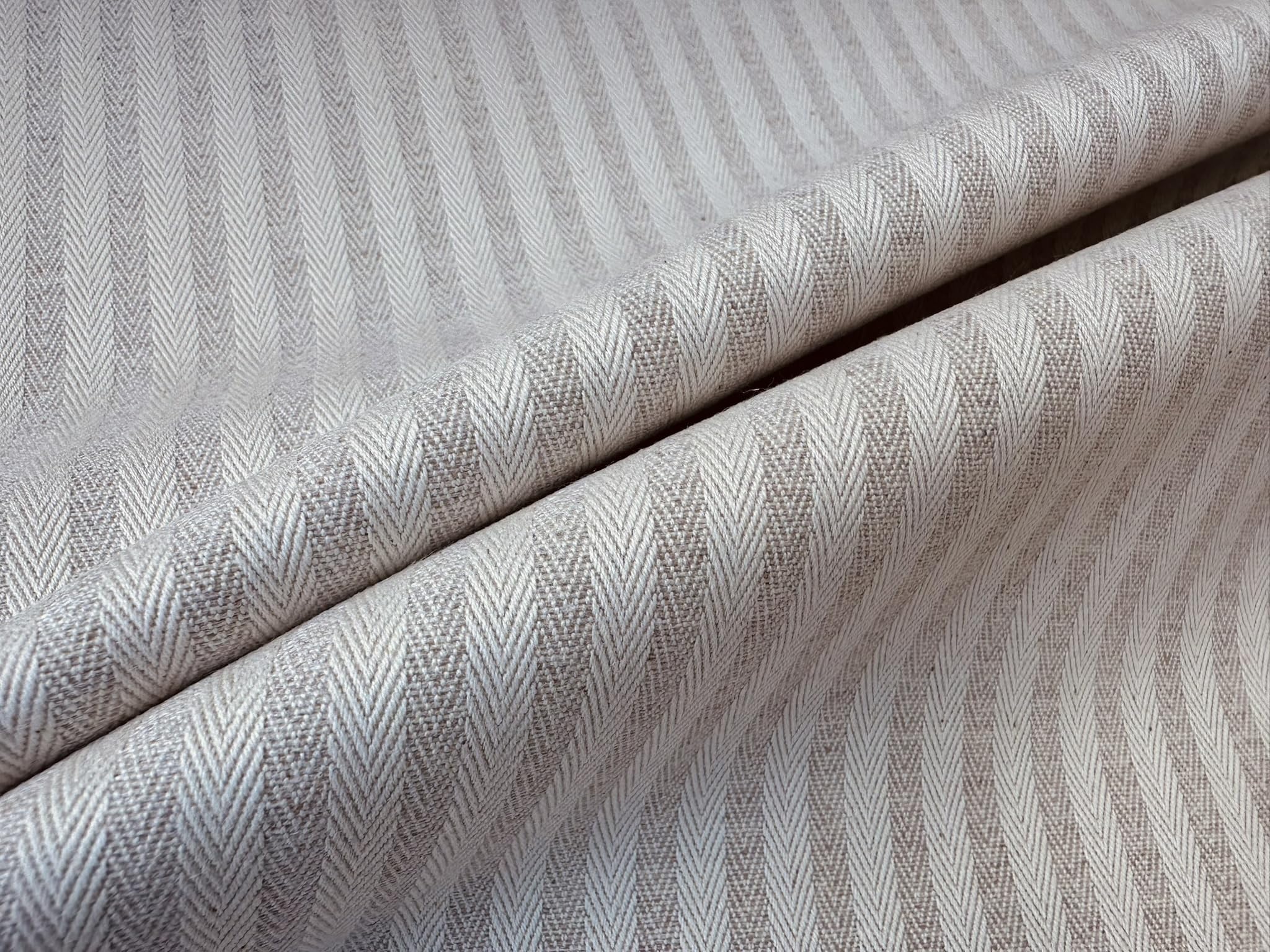 Tissu à chevrons effet lin 5 mm pour coussin, motif rayures crème, décoration d'intérieur, couture – 328 cm extra large – Vendu au mètre – Écru