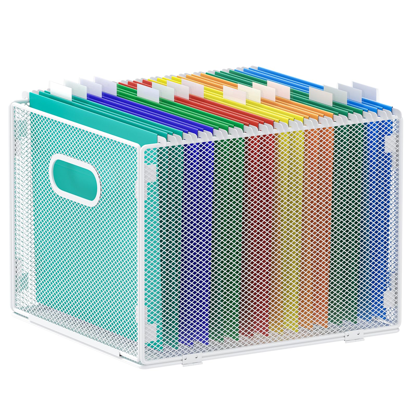 Samstar Hanging File Organizer, Mesh File Folder Organizer Crate Cabinet Inserts Storage Box, Letter Size,White