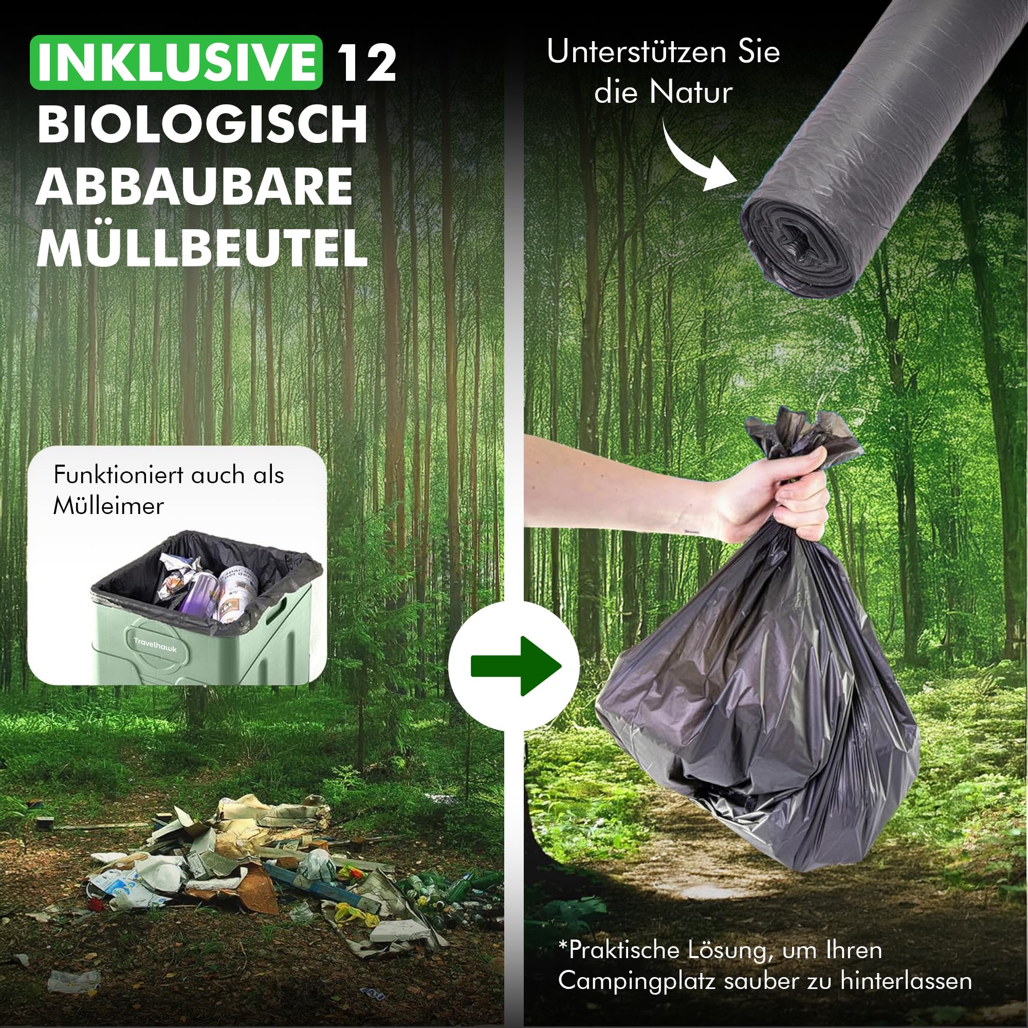 Campingtoilette Faltbar | Klapptoilette bis 150 kg | 12 Bio-Toilettenbeutel & Aufbewahrungstasche | Tragbares Outdoor WC – Camping, Festival, Stau, Notfall