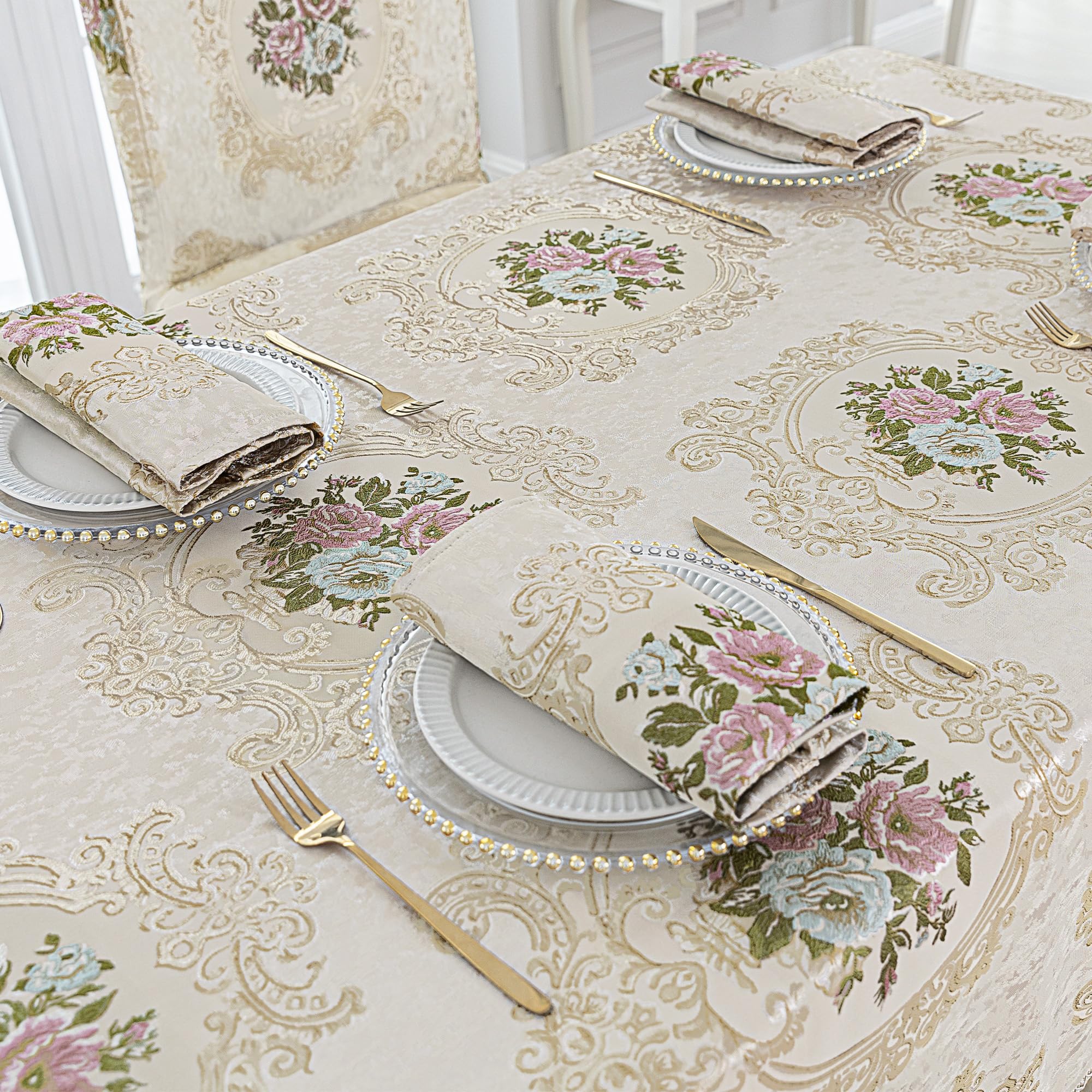 ANCIENNE NAPPE BLANCHE damassée 240X170 brodée JR et 12 serviettes