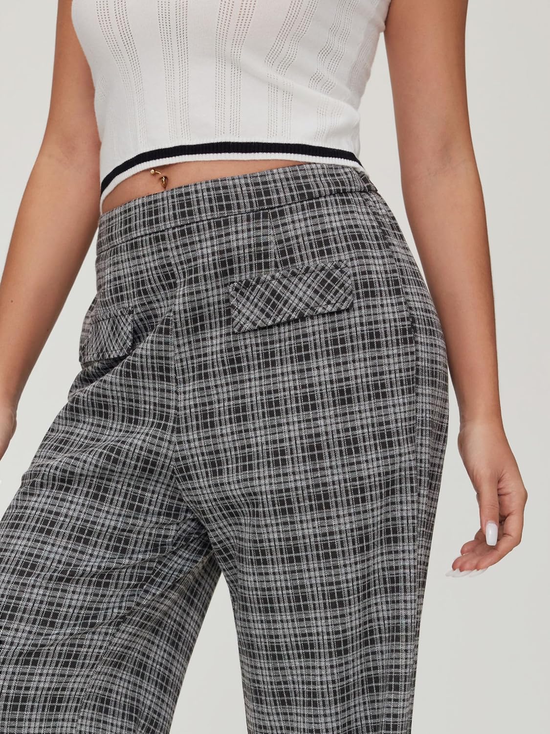 CIDER Plaid Wide Leg Pants for Women with Pockets Mid Waist Checkered Pants Business Casual Trousers Trendy - Image 5