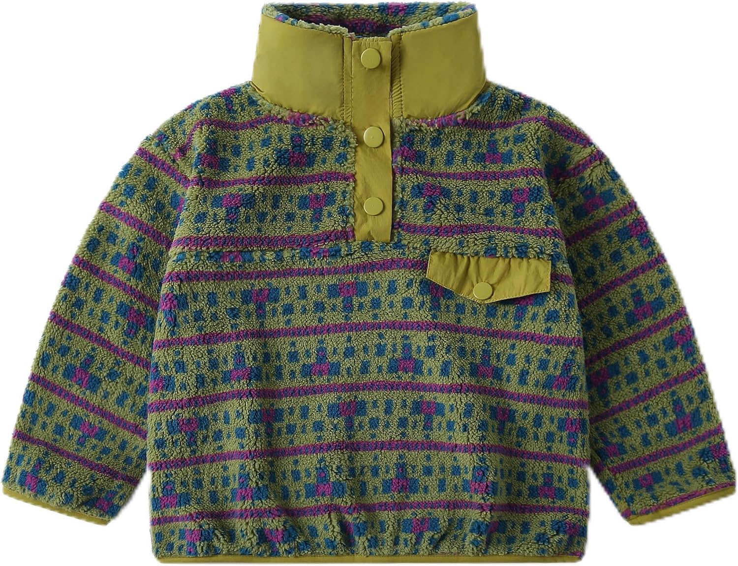 Kids Fleece Sweatshirt Soft Warm Colorblock Half-Button Top Stand Collar for Boys&Girls Cozy Winter Layering Piece