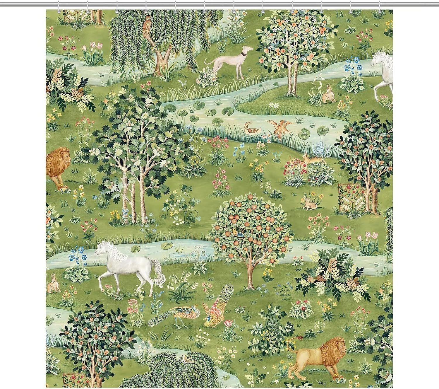 William Morris Floral Shower Curtain,Vintage Botanical Tree Flower Art Style Shower Curtain Set for Bathroom Fabric Decorative Bath Curtain Washable Curtain Hooks, 72x72”