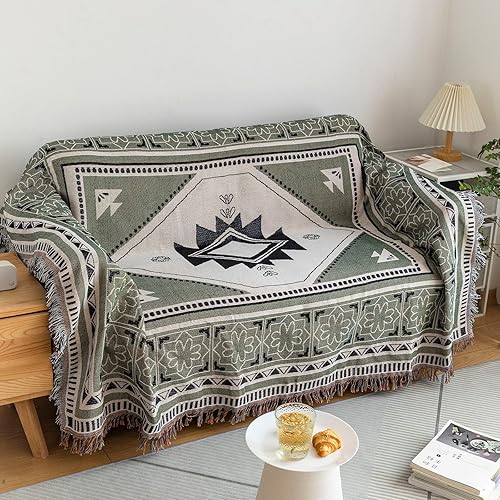 Miniatura 2 de ROOMLIFE Funda de sofá de hilo verde oliva, funda de sofá azteca tejida en jacquard bohemio para sofá modular de 2 a 3 cojines, fundas prácticas