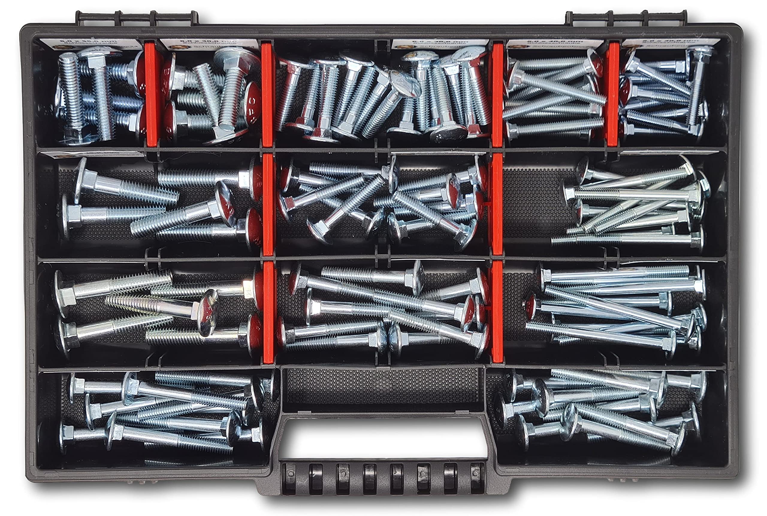 Flachrundschrauben Sortiment M5-M6-M8 // 30mm-60mm 115 tlg. Schraubenbox DIN 603