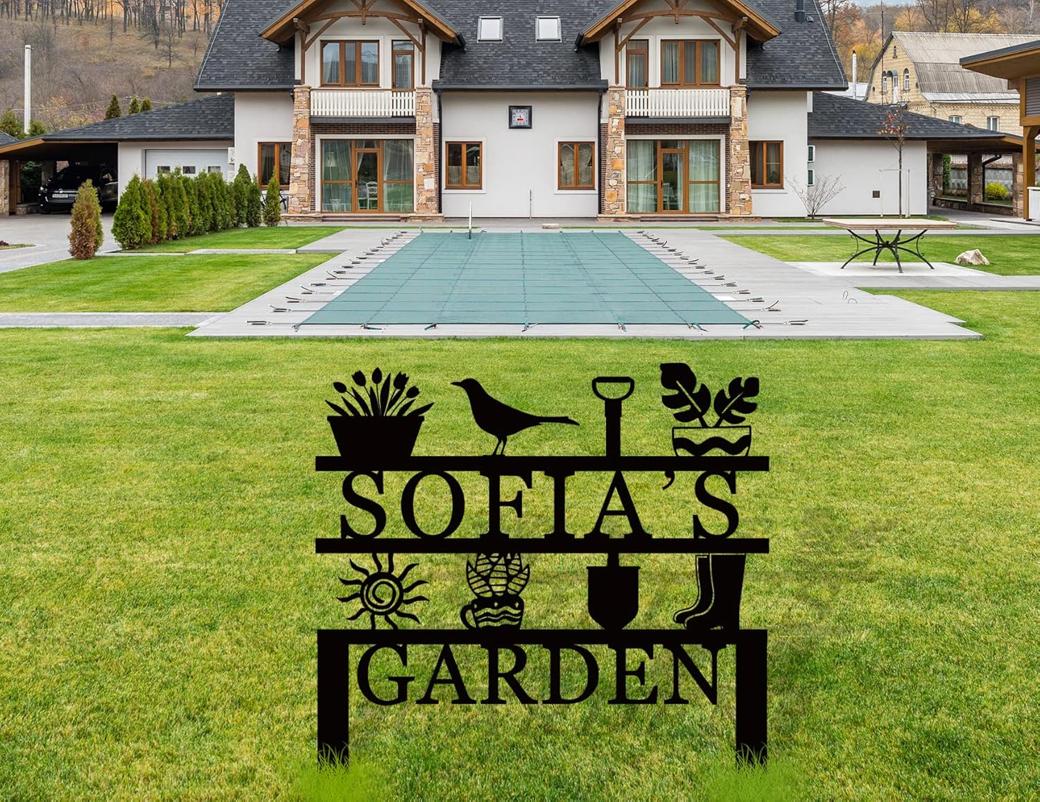 Customized Metal Garden Sign - Personalized Outdoor Address Plaque & Lawn Decoration Stake with Flower Design, Durable Weather-Resistant Garden Décor for Home, Yard, or Gift