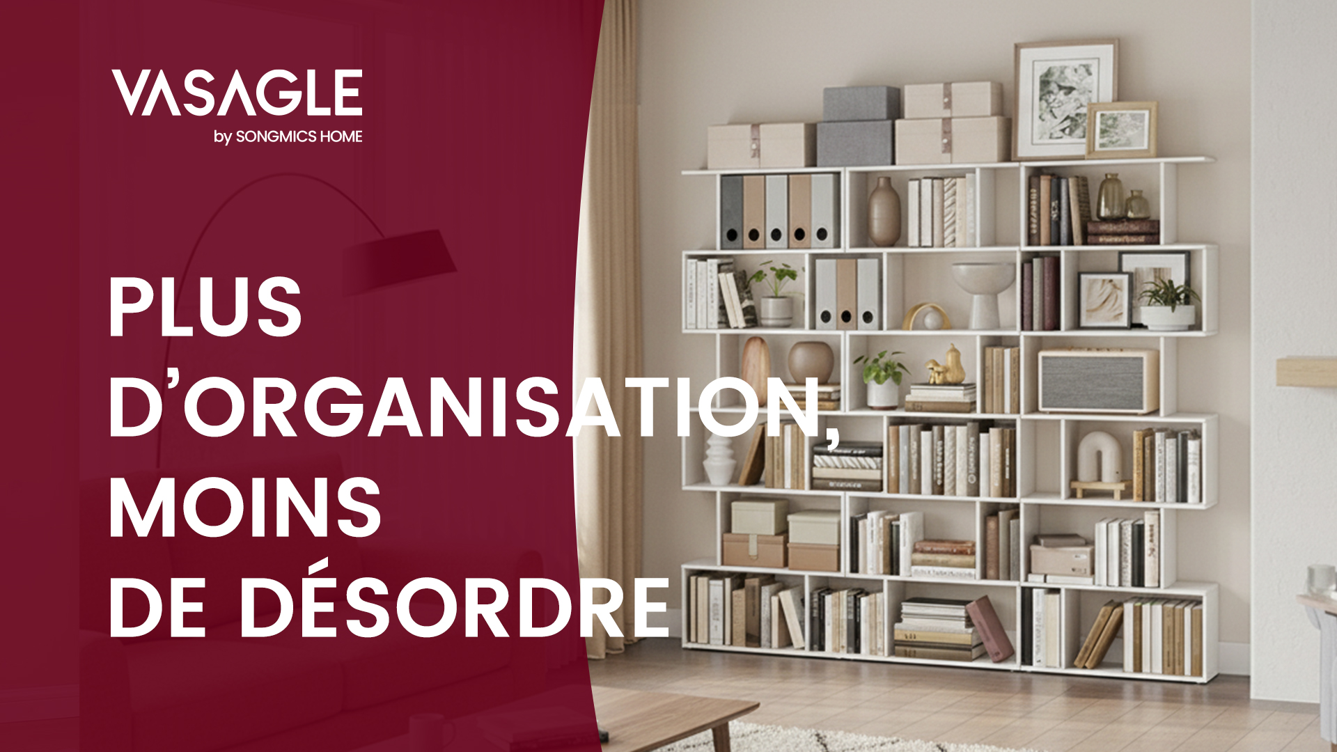 Bibliothèque 6 Niveaux VASAGLE 191,6 Cm | Étagère Rangement Beige, Charge 10 Kg Par étage - Pour Salon, Bureau