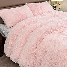 Mr. Sandman Shaggy Duvet Cover Queen Set, Cozy Faux Fur Crystal Velvet Fluffy Comforter Set Fuzzy Bedding 3 Pieces (1 Duvet Cover + 2 Pillow Shams), Zipper Closure, Pink