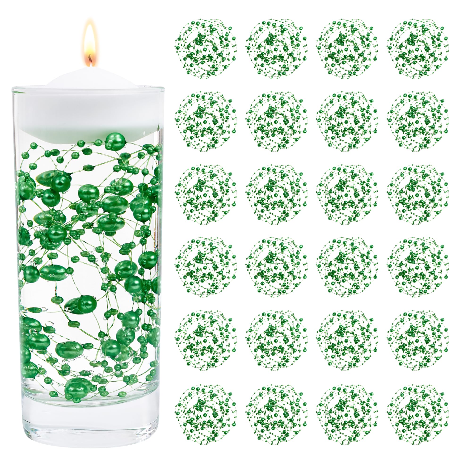 MAIBAOTA 30 Pcs Green Artificial Pearl String for Floating Candle Faux Pearls Beads String for Vases Filler Wedding Centerpiece Decoration Holiday Party Decor (80cm/31inch per String) — image 1
