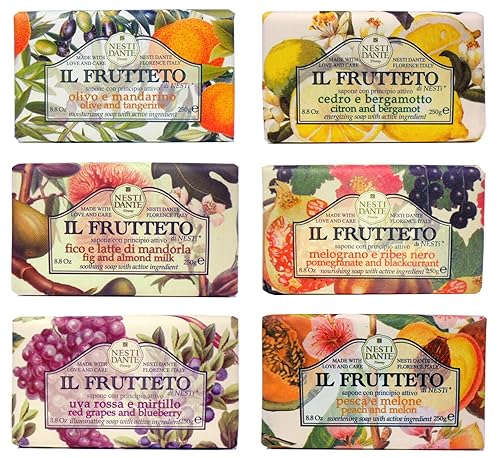 Juego de 6 jabones perfumados surtidos con ingredientes activos, línea Il Frutteto * Paquetes de 8.8 onzas (8.82 oz) * Importación italiana
