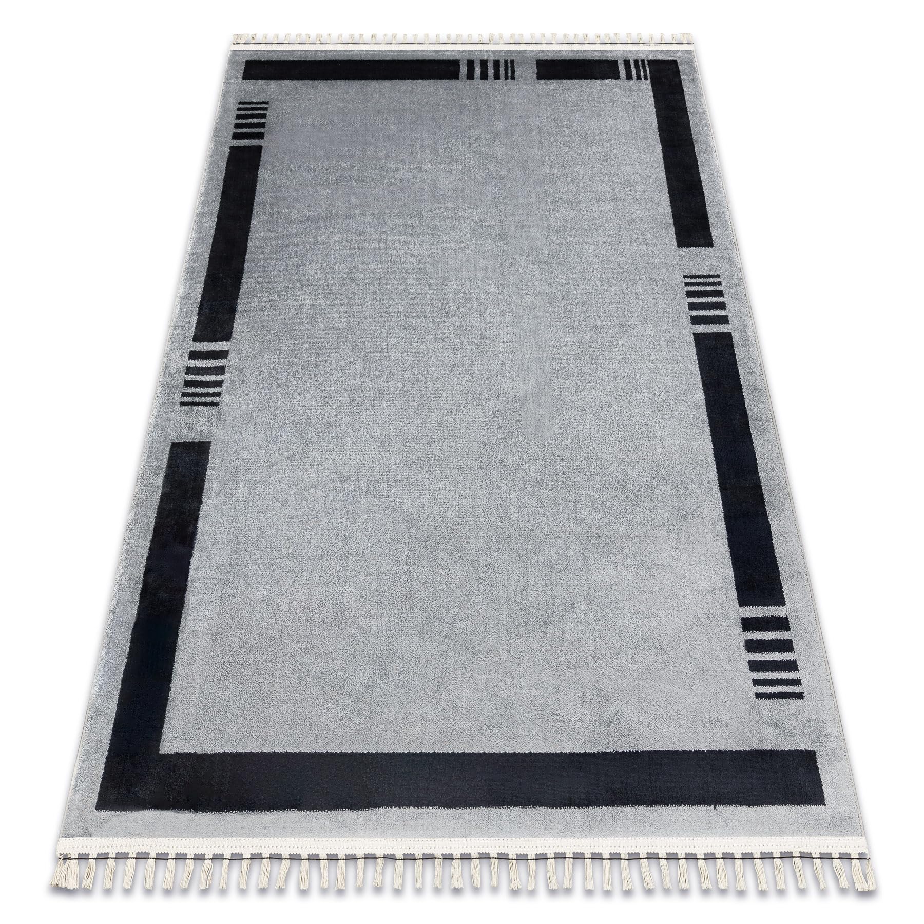 Tapis Amour 53113D Gris au design moderne et élégant avec cadre raffiné