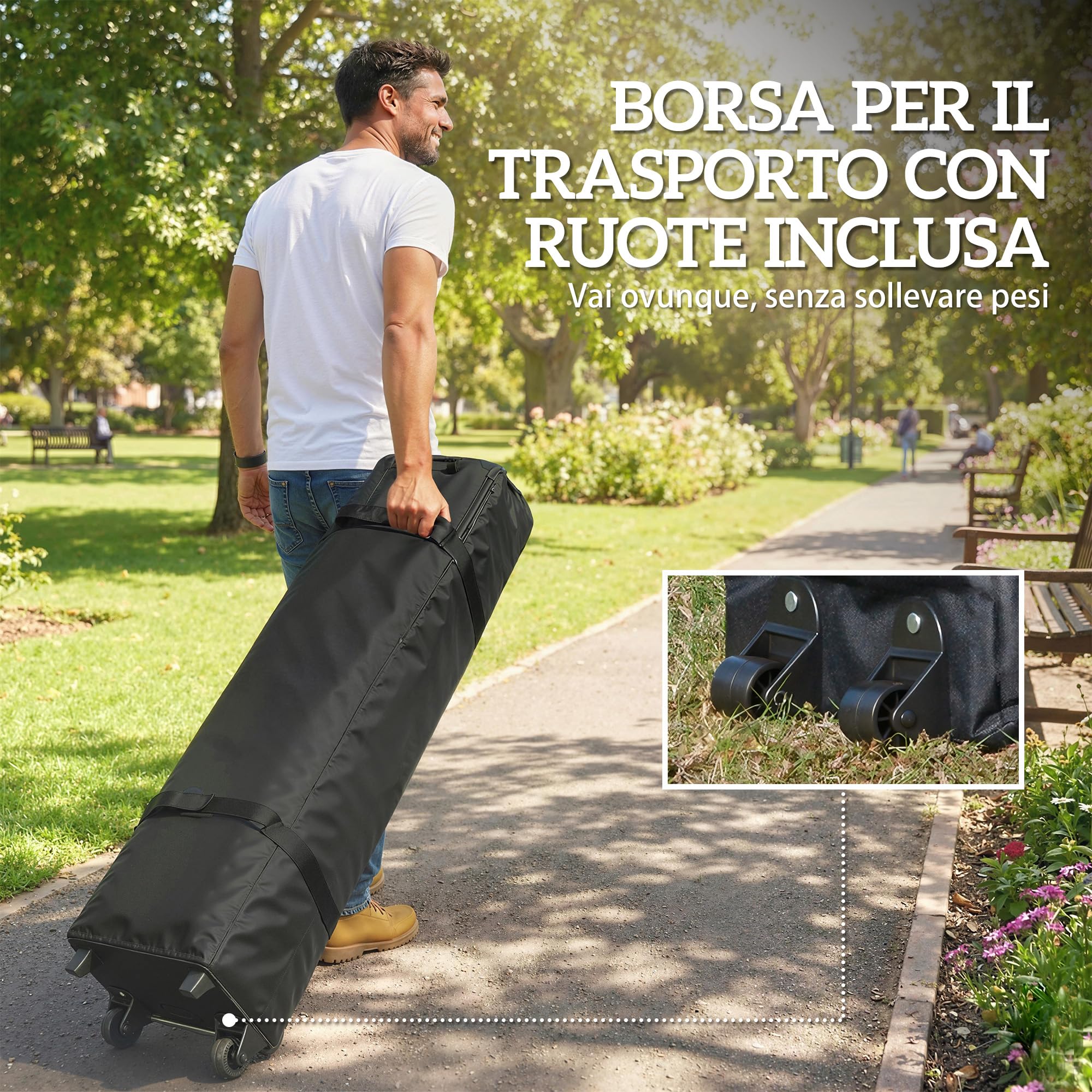 Outsunny Gazebo Pieghevole 3x6m Pop Up con 6 Pareti Laterali e Finestre in Rete, Gazebo da Giardino Altezza Regolabile con Sacchi di Sabbia, Borsa a Ruote, UV50+ per Esterno Feste, Grigio Scuro